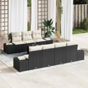 vidaXL Trädgårdsoffset 8 pcs Svart Poly rattan