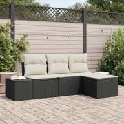 vidaXL Trädgårdsoffset 4 pcs Svart Poly rattan