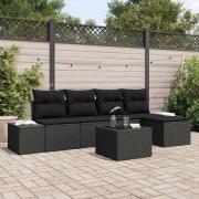 vidaXL Trädgårdsoffset 6 pcs Svart Poly rattan