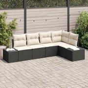 vidaXL Trädgårdsoffset 5 pcs Svart Poly rattan