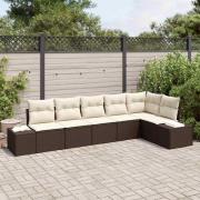 vidaXL Trädgårdsoffset med kudde 6 pcs Brun, kräm Poly rattan