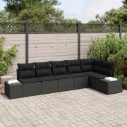 vidaXL Trädgårdsoffset med kudde 6 pcs Svart Poly rattan