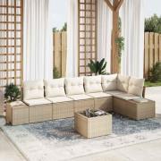 vidaXL Trädgårdsoffset med kudde 7 pcs Beige, kräm Poly rattan