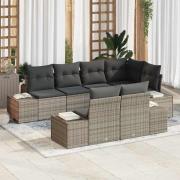 vidaXL Trädgårdsoffset med kudde 7 pcs Grå Poly rattan