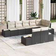 vidaXL Trädgårdsoffset med kudde 8 pcs Svart och grädde Poly rattan