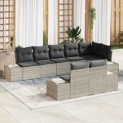vidaXL Trädgårdsoffset med kudde 8 pcs Ljusgrå Poly rattan