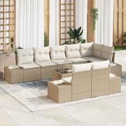 vidaXL Trädgårdsoffset med kudde 9 pcs Beige och gräddvit Poly rattan