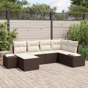 vidaXL Trädgårdsoffset med kudde 6 pcs Brun och gräddvit Poly rattan