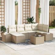 vidaXL Trädgårdsoffset med kudde 7 pcs Beige och gräddvit Poly rattan