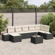 vidaXL Trädgårdsoffset med kudde 8 pcs Svart Poly rattan