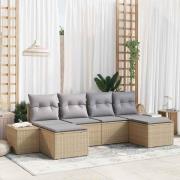 vidaXL Trädgårdsoffset med kudde 6 pcs Beige Poly rattan