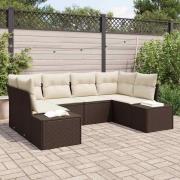 vidaXL Trädgårdsoffset med kudde 6 pcs Brun Poly rattan