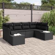 vidaXL Trädgårdsoffset med kudde 6 pcs Svart Poly rattan