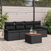 vidaXL Trädgårdsoffset 5 pcs Svart Poly rattan