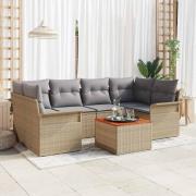 vidaXL Trädgårdsoffset 7 pcs Beige Poly rattan