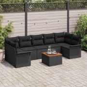 vidaXL Trädgårdsoffset 8 pcs Svart Poly rattan