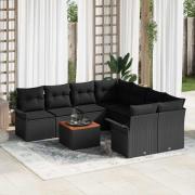vidaXL Trädgårdsoffset 9 pcs Svart Poly rattan
