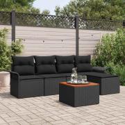 vidaXL Trädgårdsoffset 6 pcs Svart Poly rattan
