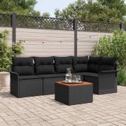vidaXL Trädgårdsoffset 6 pcs Svart Poly rattan