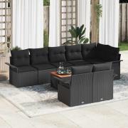 vidaXL Trädgårdsoffset 9 pcs Svart Poly rattan