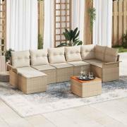 vidaXL Trädgårdsoffset med kudde 8 pcs Beige konstrotting
