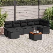 vidaXL Trädgårdsoffset 8 pcs Svart Poly rattan