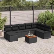 vidaXL Trädgårdsoffset 9 pcs Svart Poly rattan