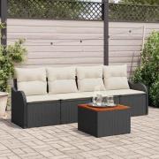 vidaXL Trädgårdsoffset 5 pcs Svart Poly rattan