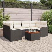 vidaXL Trädgårdsoffset 7 pcs Svart Poly rattan