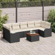 vidaXL Trädgårdsoffset 8 pcs Svart Poly rattan