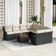 vidaXL Trädgårdsoffset 9 pcs Svart Poly rattan