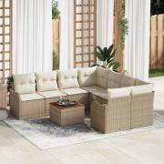 vidaXL Trädgårdsoffset 9 pcs Beige Poly rattan