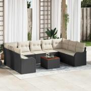 vidaXL Trädgårdsoffset 10 pcs Svart Poly rattan