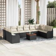 vidaXL Trädgårdsoffset 11 pcs Svart Poly rattan