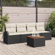 vidaXL Trädgårdsoffset 5 pcs Svart Poly rattan