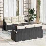 vidaXL Trädgårdsoffset 7 pcs Svart Poly rattan