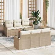 vidaXL Trädgårdsoffset 7 pcs Beige Poly rattan