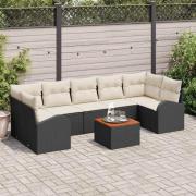 vidaXL Trädgårdsoffset 8 pcs Svart Poly rattan