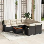 vidaXL Trädgårdsoffset 9 pcs Svart Poly rattan