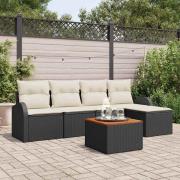 vidaXL Trädgårdsoffset 6 pcs Svart Poly rattan