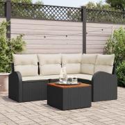 vidaXL Trädgårdsoffset 5 pcs Svart Poly rattan