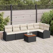 vidaXL Trädgårdsoffset 7 pcs Svart Poly rattan