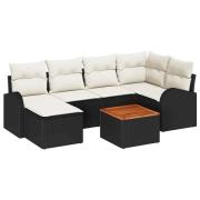 vidaXL Trädgårdsoffset 7 pcs Svart Poly rattan