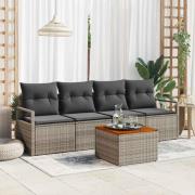 vidaXL Trädgårdsoffset med kudde 5 pcs Grå Poly rattan
