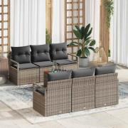 vidaXL Trädgårdsoffset med kudde 7 pcs Grå Poly rattan