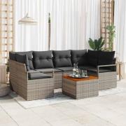vidaXL Trädgårdsoffset med kudde 7 pcs Grå Poly rattan