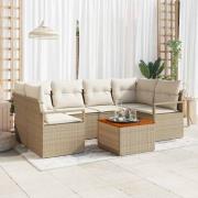 vidaXL Trädgårdsoffset med kudde 7 pcs Beige Poly rattan