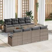 vidaXL Trädgårdsoffset med kudde 9 pcs Grå Poly rattan