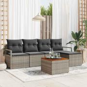 vidaXL Trädgårdsoffset med kudde 6 pcs Grå Poly rattan