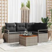 vidaXL Trädgårdsoffset med kudde 5 pcs Grå Poly rattan